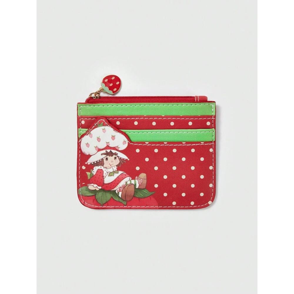 Strawberry Shortcake Polka Dot Cardholder Zip Coin Pouch w/ Cute Zipper Pull